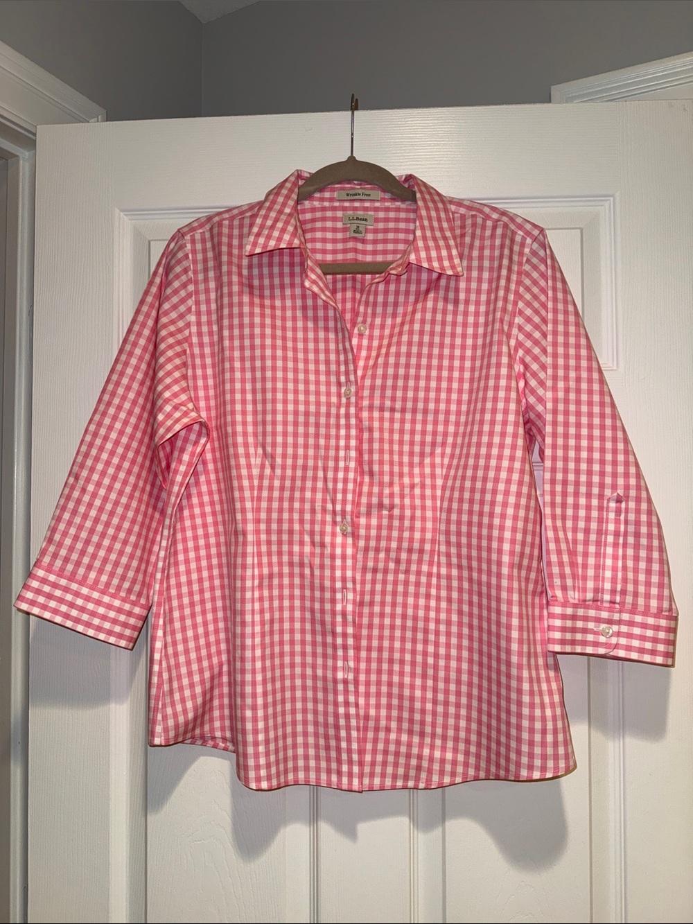 L.L. Bean Pink Gingham Button-Down Shirt